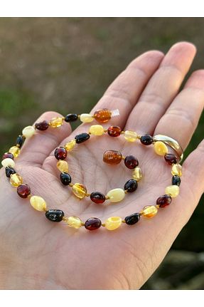 گردنبند جواهر رنگی بچه گانه سنگ طبیعی KEHRİBAREVİ EREĞLİ - کد 745981494