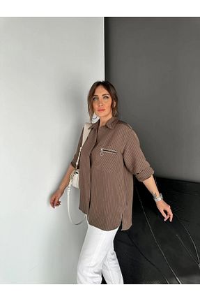 پیراهن قهوه ای زنانه اورسایز QİMYA BUTİK - کد 928127475