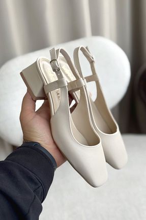 کفش پاشنه بلند کلاسیک بژ زنانه چرم GOFFSHOES - کد 928138318