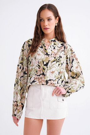 بلوز خاکی زنانه طرح دار Mixray - کد 928158889