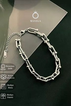 دستبند استیل (فولاد) طوسی زنانه استیل ضد زنگ MAVEGA - کد 881803287