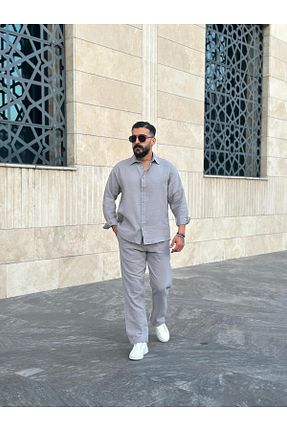 ست بالاتنه و پائین تنه طوسی مردانه کتان PEERLESS STORE - کد 928179042