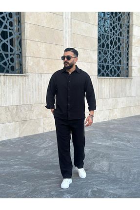 ست بالاتنه و پائین تنه مشکی مردانه کتان PEERLESS STORE - کد 928179046