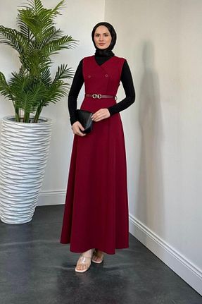 لباس حجاب زرشکی زنانه رگولار MERVEN AKYÜZ - کد 928212322