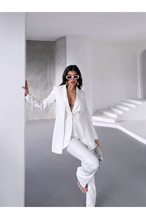 کت و شلوار سفید زنانه یقه کتی Bella Breeze - کد 928492991