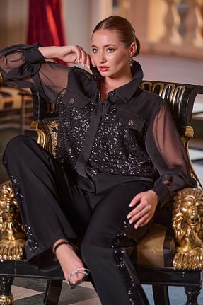 شلوار سایز بزرگ مشکی زنانه پنبه ای DE WHITES - کد 928254815