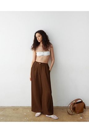 شلوار قهوه ای زنانه کتان balkarconcept - کد 928281019