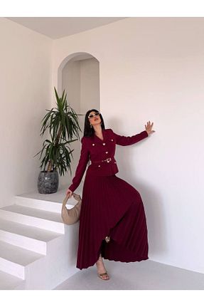 کت و شلوار زرشکی زنانه یقه کتی Bella Breeze - کد 928502619