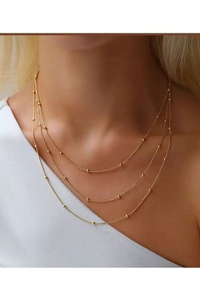 گردنبند استیل ( فولاد ) طلائی زنانه استیل ضد زنگ Multi JEWEL - کد 928288267