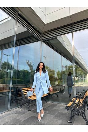 کت و شلوار آبی زنانه یقه کتی BARG FASHION - کد 928563177