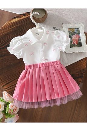 ست بالاتنه و پائین تنه صورتی بچه گانه بافتنی patriko tekstil - کد 928296758