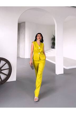 ست بالاتنه و پائین تنه زرد زنانه بافتنی BARG FASHION - کد 928620006