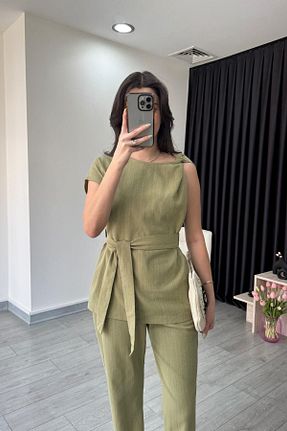 ست بالاتنه و پائین تنه خاکی زنانه بافتنی ECEMİ - کد 928334552