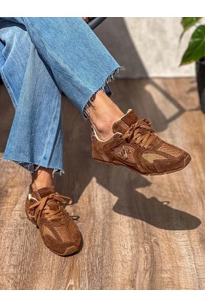 کفش اسنیکر قهوه ای زنانه چرم اصل SİBA SHOES - کد 928352428