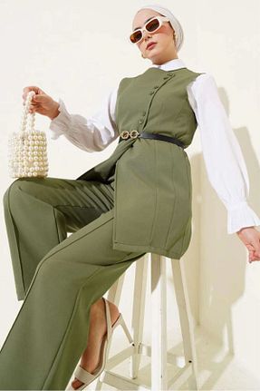 ست بالاتنه و پائین تنه خاکی زنانه بافتنی MODA - کد 928360152