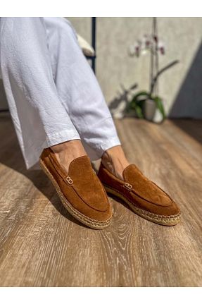 کفش اسپادریل قهوه ای زنانه چرم خالص SİBA SHOES - کد 928393939