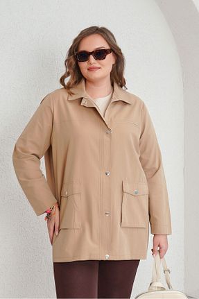 ترنچکت سایز بزرگ قهوه ای زنانه Büyük Moda - کد 902545020
