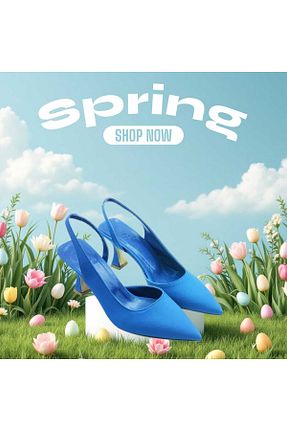 کفش پاشنه بلند کلاسیک آبی زنانه ساتن Escarpinshoes - کد 924640458