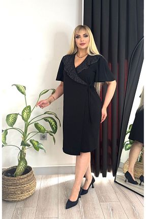 لباس مجلسی سایز بزرگ مشکی زنانه یقه هفت Butik Nilyam - کد 898699950