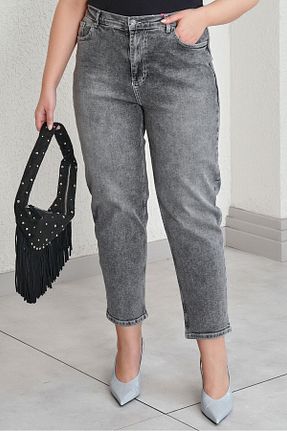 شلوار جین سایز بزرگ طوسی زنانه فاق بلند Büyük Moda - کد 904941052