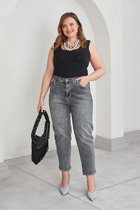 شلوار جین سایز بزرگ طوسی زنانه فاق بلند Büyük Moda - کد 904941052