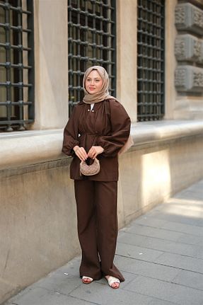 ست بالاتنه و پائین تنه قهوه ای زنانه بافتنی LOCCO - کد 928435923