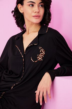ست لباس راحتی مشکی زنانه پلنگی Siyah İnci - کد 928440624