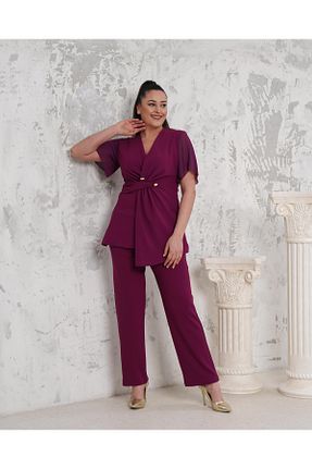 ست بالاتنه و پائین تنه سایز بزرگ زرشکی زنانه کش دار Butik Nilyam - کد 922992693