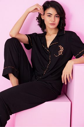 ست لباس راحتی مشکی زنانه پلنگی Siyah İnci - کد 928440562