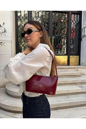 کیف دوشی زرشکی زنانه چرم مصنوعی Tina İstanbul - کد 928496159