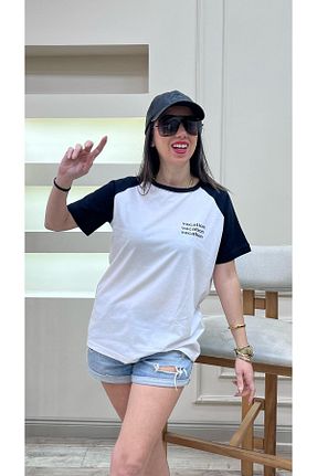 تیشرت سفید زنانه اورسایز DUBU BUTİK - کد 803430565