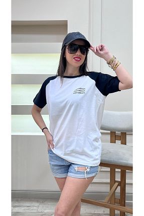تیشرت سفید زنانه اورسایز DUBU BUTİK - کد 803430565