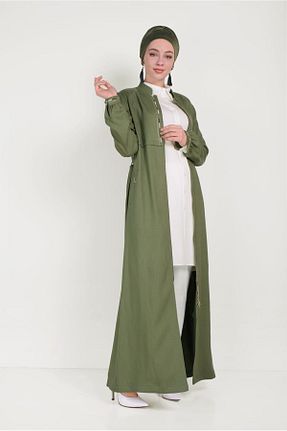 مانتو بلند حجاب خاکی زنانه مخلوط ویسکون Alvina - کد 869226734