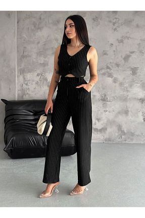 ست بالاتنه و پائین تنه مشکی زنانه بافتنی LULU LOOK - کد 847483218
