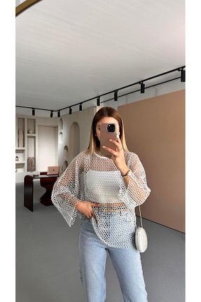 بلوز سفید زنانه ساده Sezgi Tekin - کد 928577028