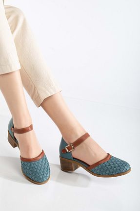 صندل آبی زنانه پاشنه ضخیم ANALİN SHOES - کد 928583073