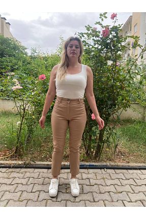 شلوار سایز بزرگ قهوه ای زنانه پنبه ای AKŞEN GİYİM - کد 830584439