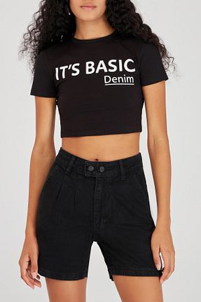 شلوارک و برمودا مشکی زنانه فاق بلند its basic - کد 290282024