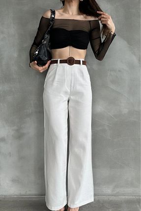 شلوار سفید زنانه کتان Caddebostan Moda - کد 928721863