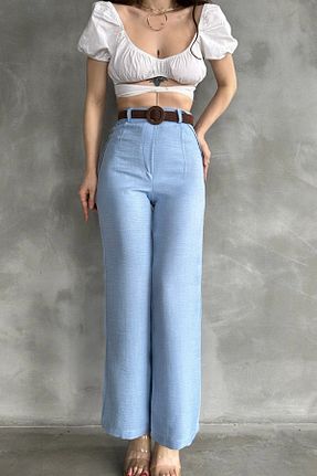 شلوار آبی زنانه کتان Caddebostan Moda - کد 928721864