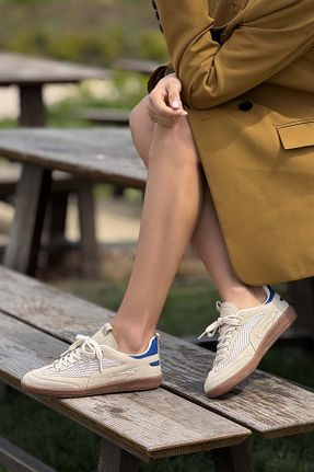 کفش اسنیکر بژ زنانه بند دار NİŞANTAŞI SHOES - کد 928421133