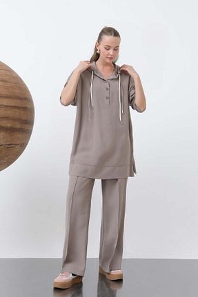 ست بالاتنه و پائین تنه حجاب قهوه ای زنانه رگولار Puane - کد 928840303