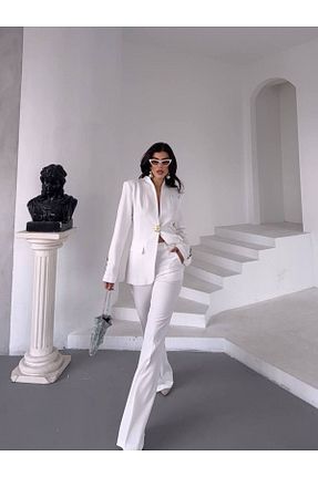 کت و شلوار سفید زنانه یقه کتی BARG FASHION - کد 929051200
