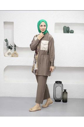 ست بالاتنه و پائین تنه حجاب بژ زنانه رگولار 06ERVA BUTİK - کد 928871191