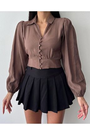 بلوز قهوه ای زنانه ساده Moda Küpü - کد 928872414