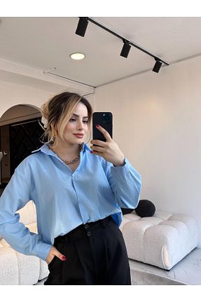 پیراهن آبی زنانه اورسایز Wishstyling - کد 928902502