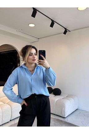 پیراهن آبی زنانه اورسایز Wishstyling - کد 928902502