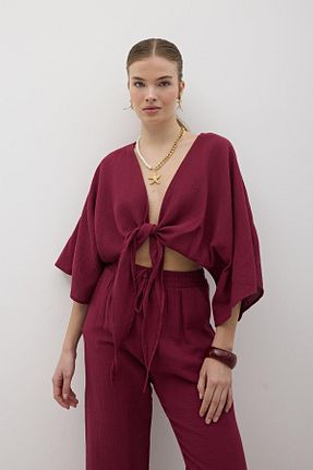 بلوز زرشکی زنانه ساده LEVURE - کد 928932846