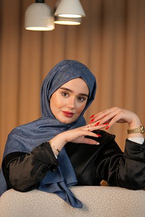 شال سرمه ای زنانه ابریشم TheFırst - کد 920776220