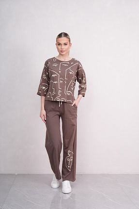 ست بالاتنه و پائین تنه قهوه ای زنانه بافت PONÇİK - کد 928972748